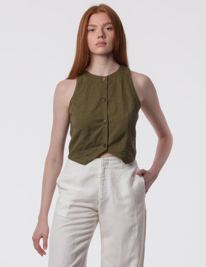 The Apartment Pants – High-Rise Wide-Leg Linen Blend Pants