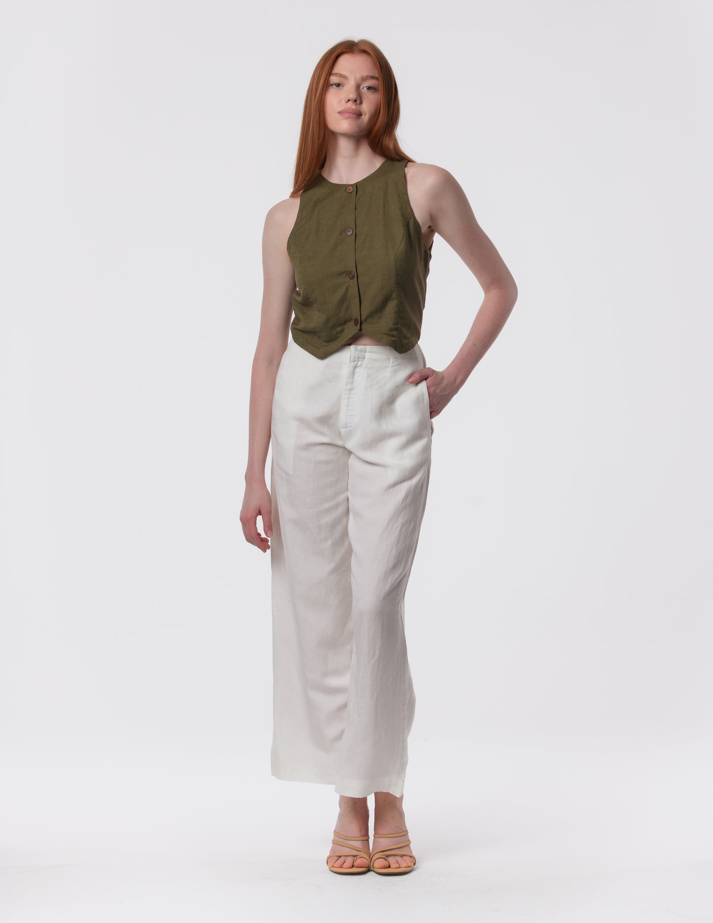 The Apartment Pants – High-Rise Wide-Leg Linen Blend Pants