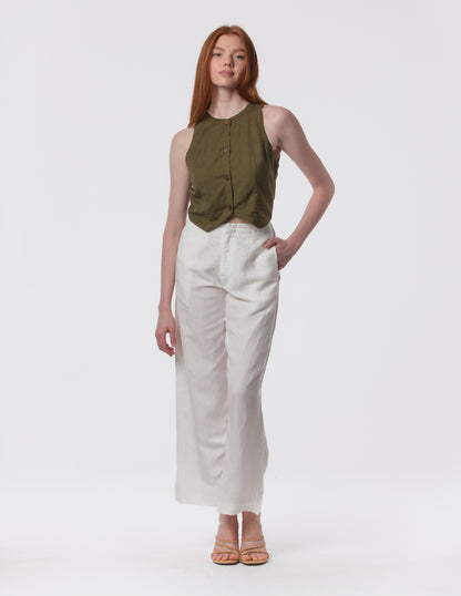 The Apartment Pants – High-Rise Wide-Leg Linen Blend Pants