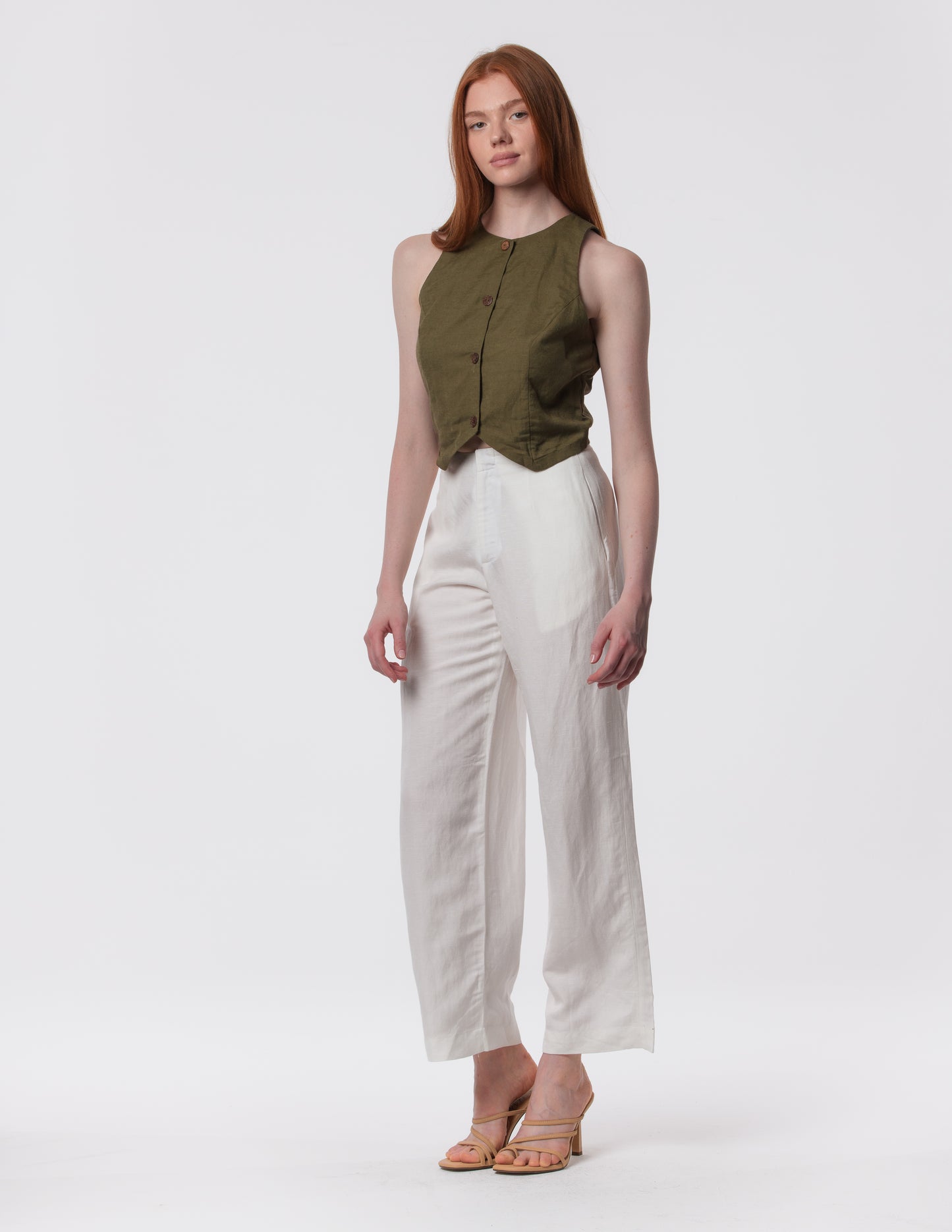 The Apartment Pants – High-Rise Wide-Leg Linen Blend Pants