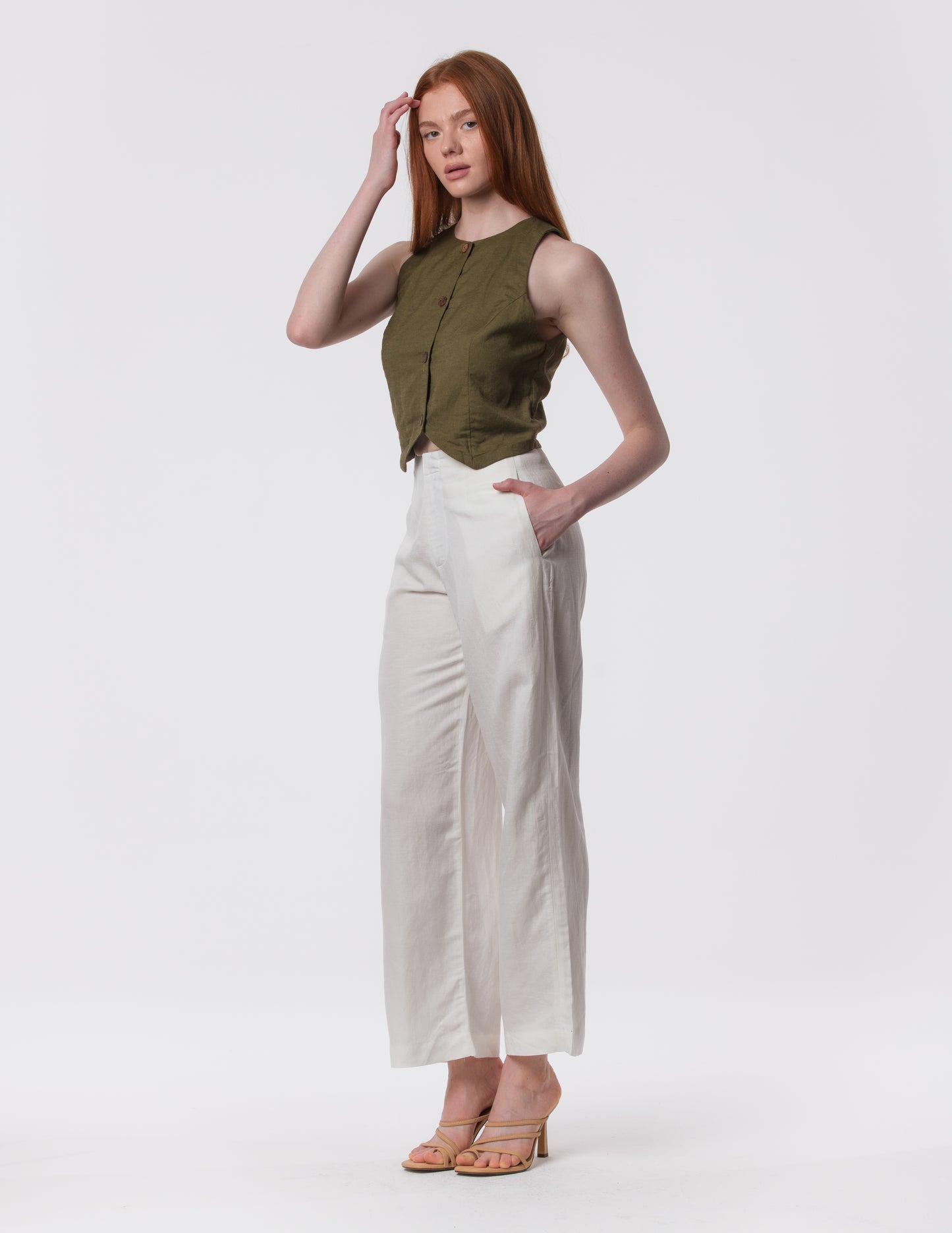 The Apartment Pants – High-Rise Wide-Leg Linen Blend Pants