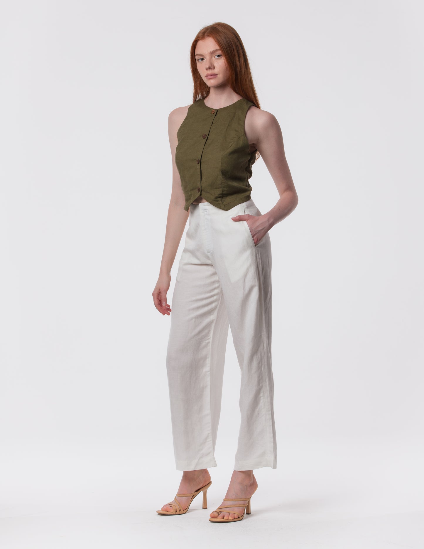 The Apartment Pants – High-Rise Wide-Leg Linen Blend Pants