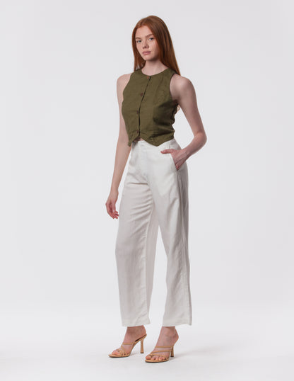 The Apartment Pants – High-Rise Wide-Leg Linen Blend Pants