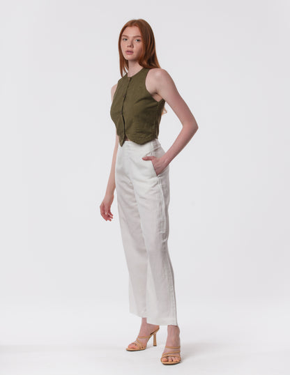 The Apartment Pants – High-Rise Wide-Leg Linen Blend Pants