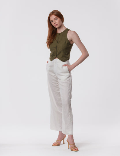 The Apartment Pants – High-Rise Wide-Leg Linen Blend Pants