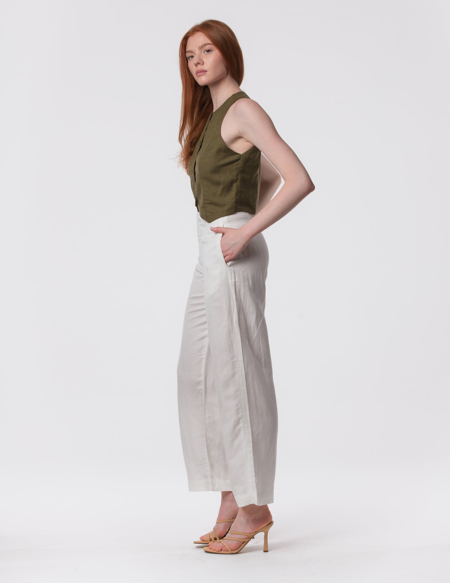 The Apartment Pants – High-Rise Wide-Leg Linen Blend Pants