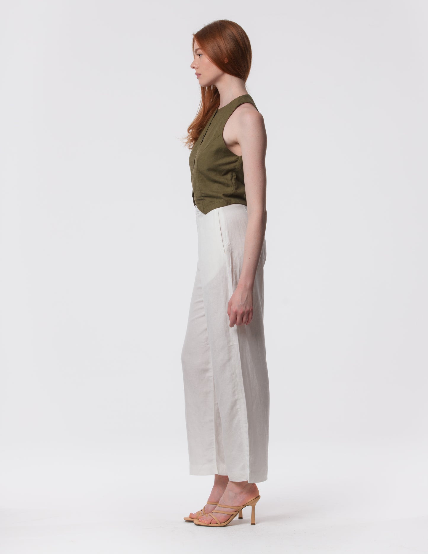 The Apartment Pants – High-Rise Wide-Leg Linen Blend Pants
