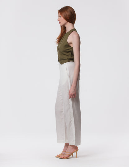 The Apartment Pants – High-Rise Wide-Leg Linen Blend Pants