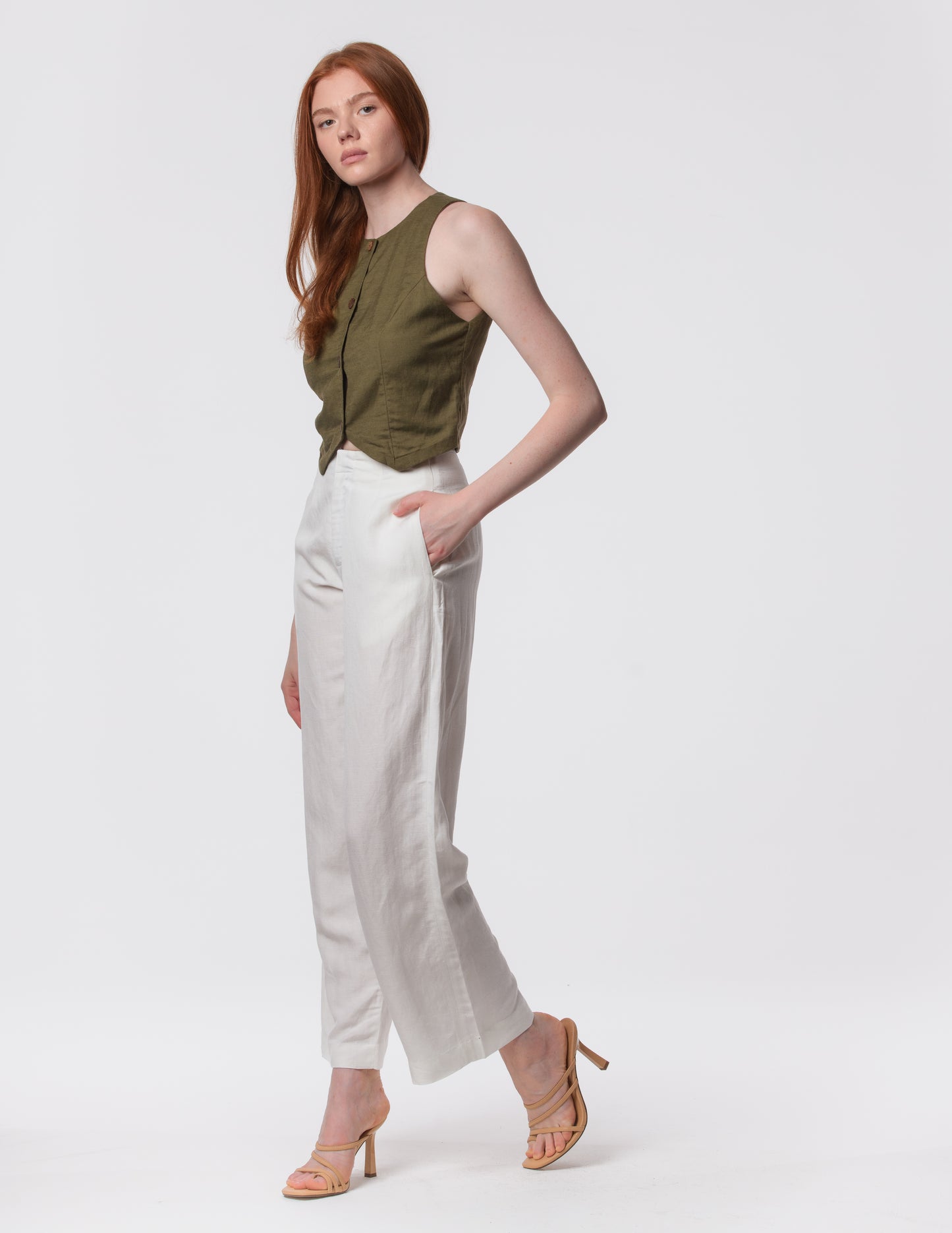 The Apartment Pants – High-Rise Wide-Leg Linen Blend Pants