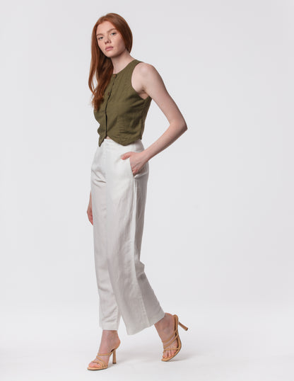 The Apartment Pants – High-Rise Wide-Leg Linen Blend Pants
