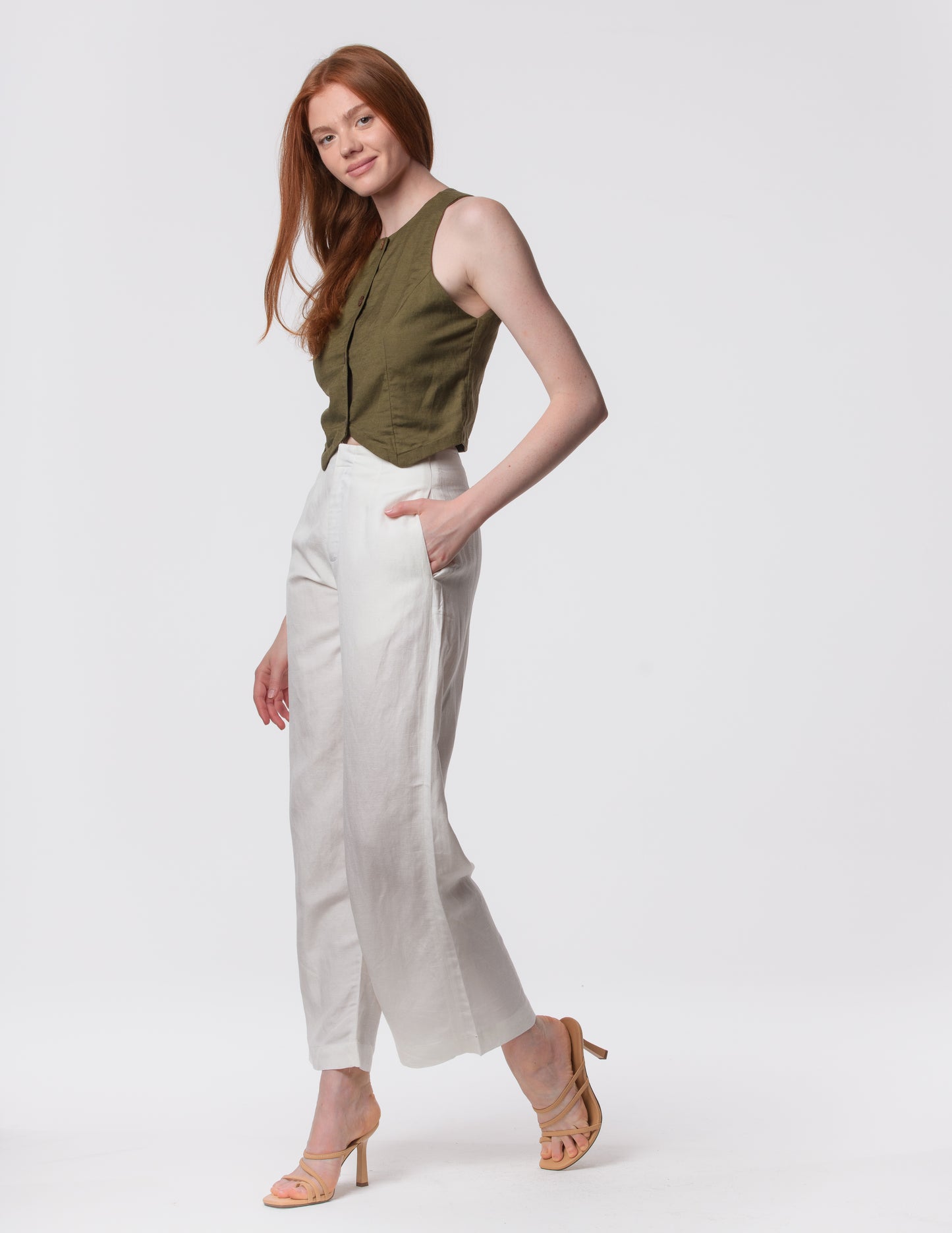 The Apartment Pants – High-Rise Wide-Leg Linen Blend Pants