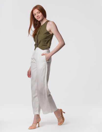 The Apartment Pants – High-Rise Wide-Leg Linen Blend Pants