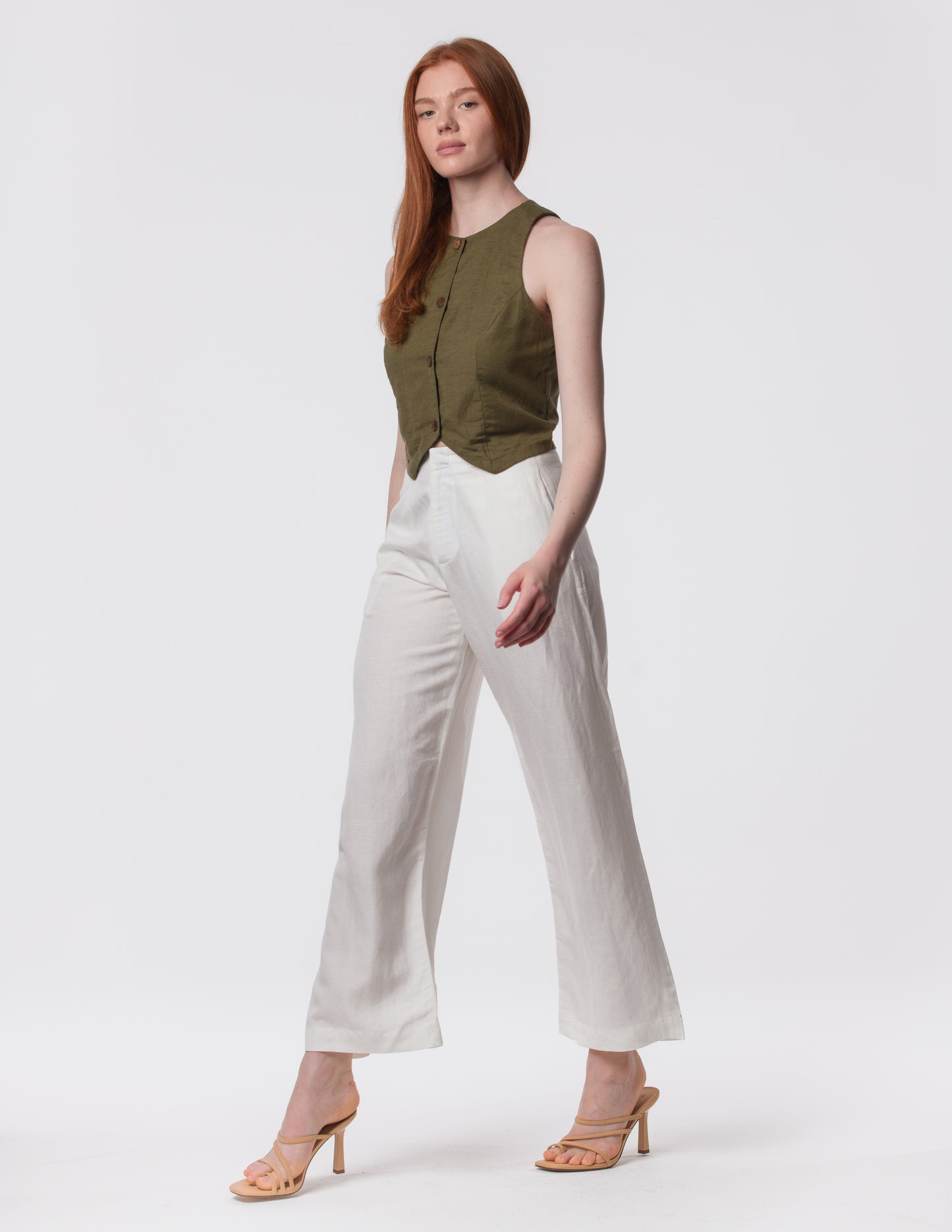 The Apartment Pants – High-Rise Wide-Leg Linen Blend Pants