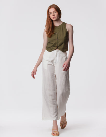 The Apartment Pants – High-Rise Wide-Leg Linen Blend Pants
