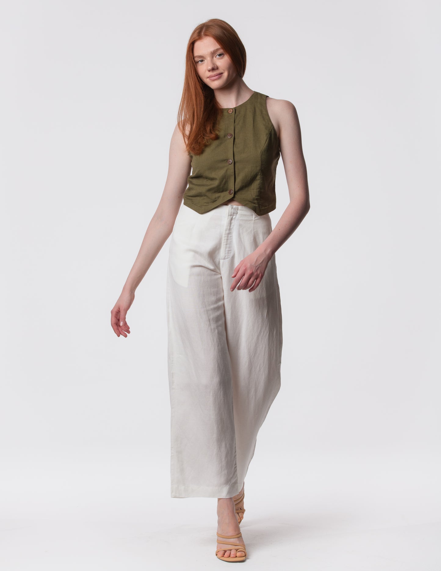 The Apartment Pants – High-Rise Wide-Leg Linen Blend Pants