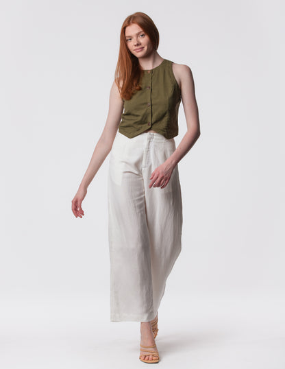 The Apartment Pants – High-Rise Wide-Leg Linen Blend Pants