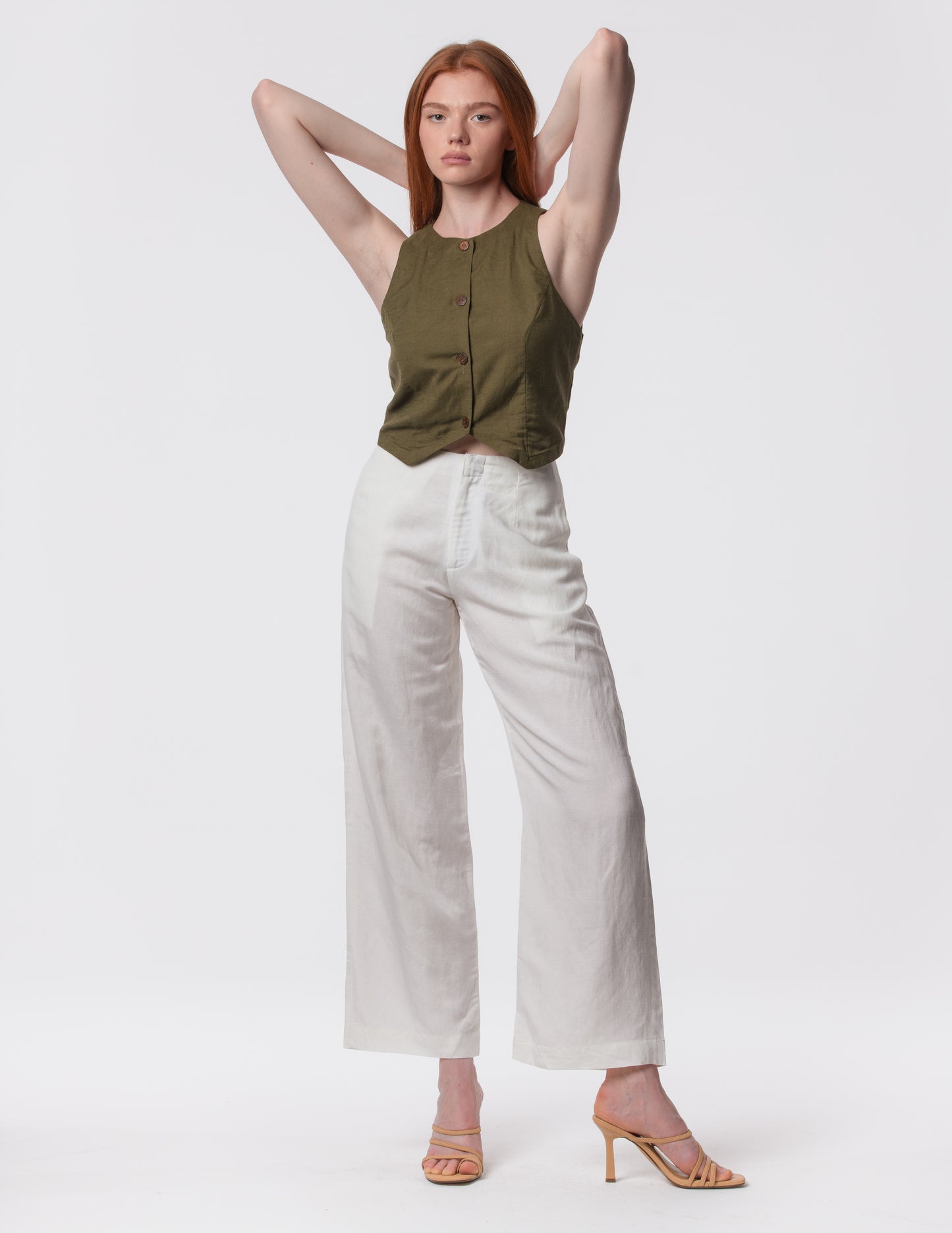 The Apartment Pants – High-Rise Wide-Leg Linen Blend Pants