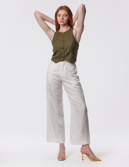 The Apartment Pants – High-Rise Wide-Leg Linen Blend Pants