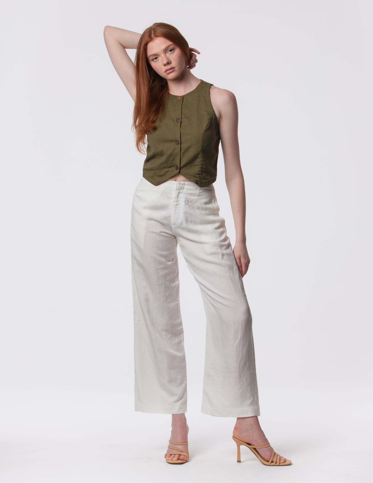 The Apartment Pants – High-Rise Wide-Leg Linen Blend Pants