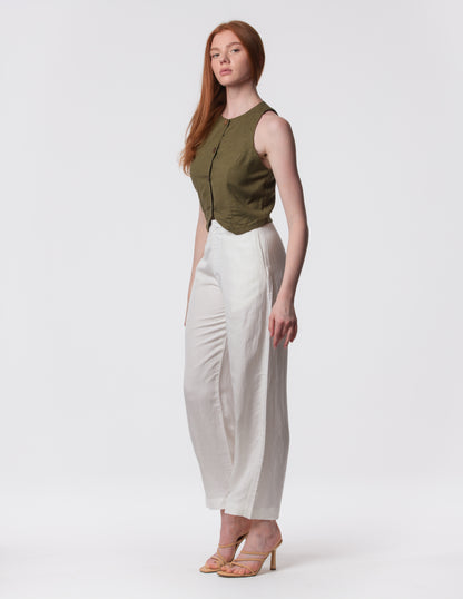 The Apartment Pants – High-Rise Wide-Leg Linen Blend Pants