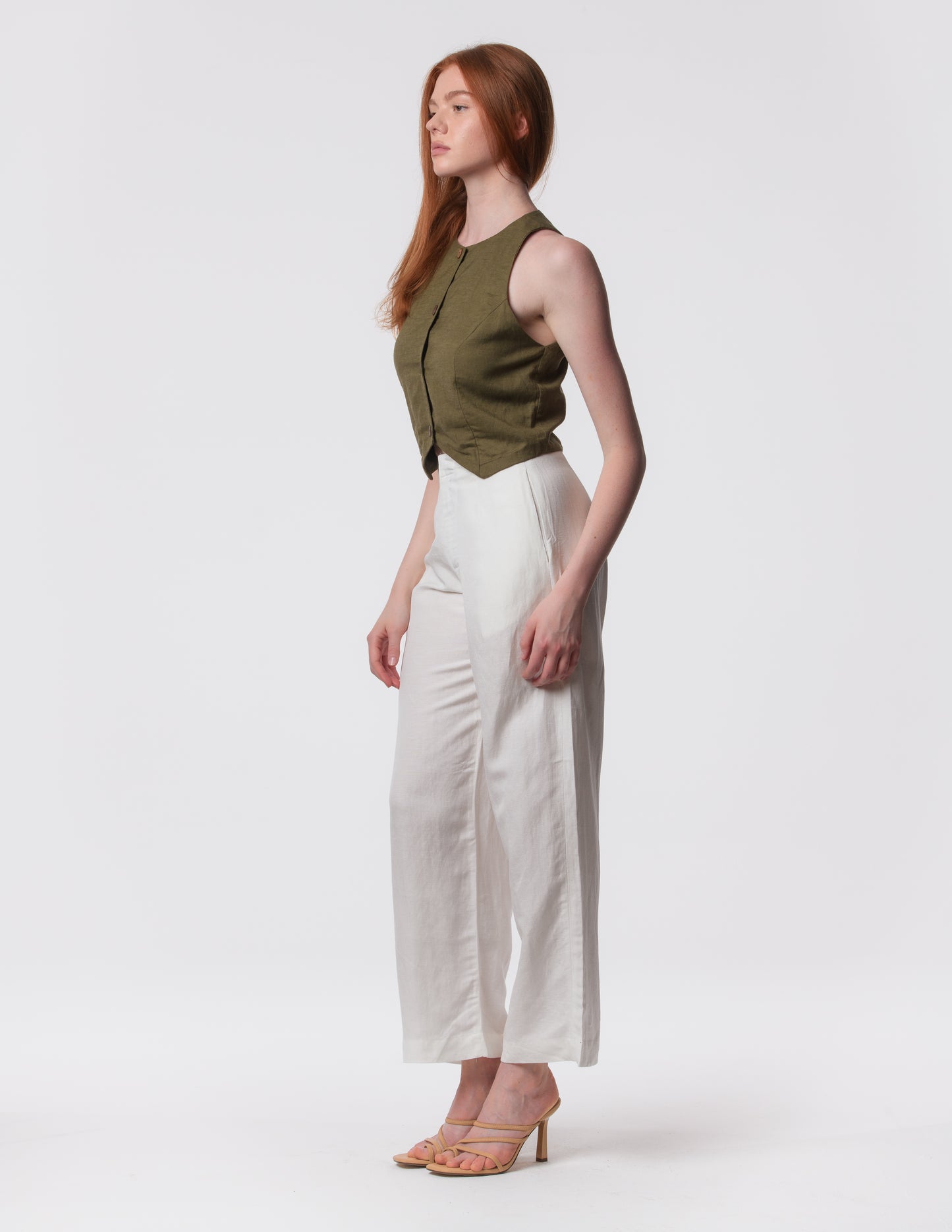 The Apartment Pants – High-Rise Wide-Leg Linen Blend Pants