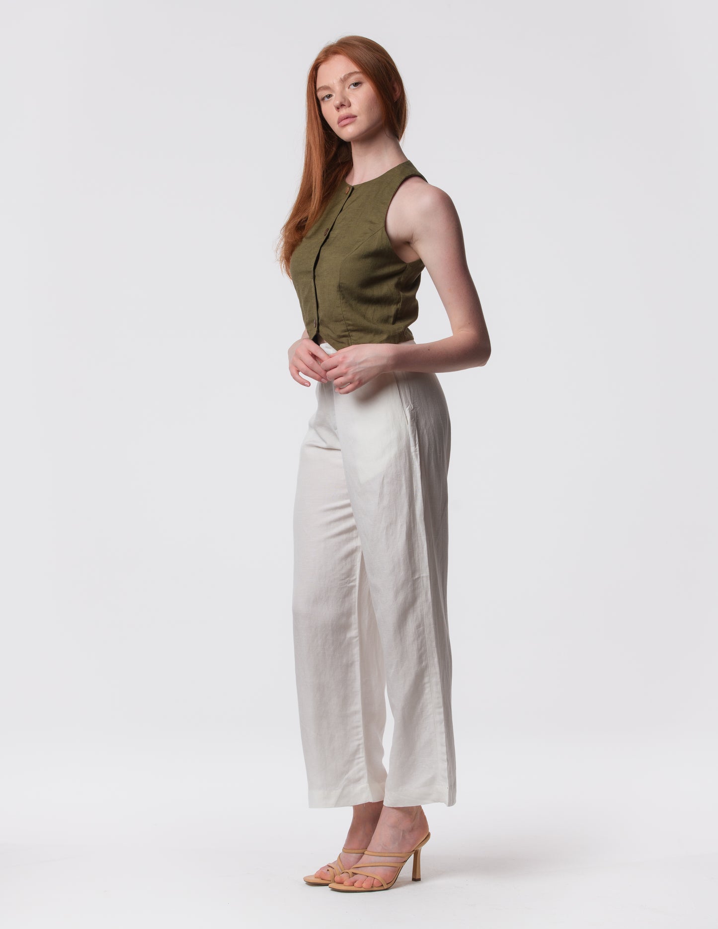 The Apartment Pants – High-Rise Wide-Leg Linen Blend Pants