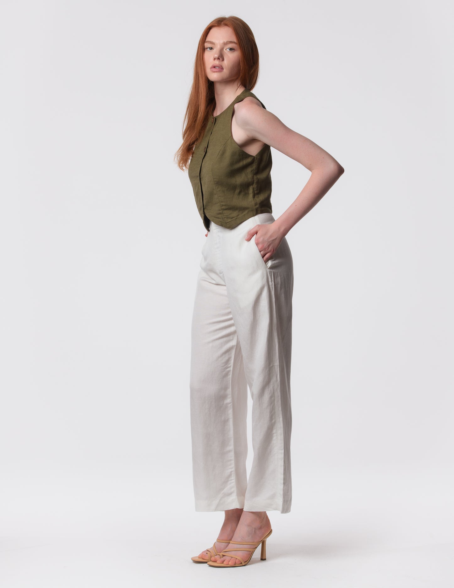 The Apartment Pants – High-Rise Wide-Leg Linen Blend Pants
