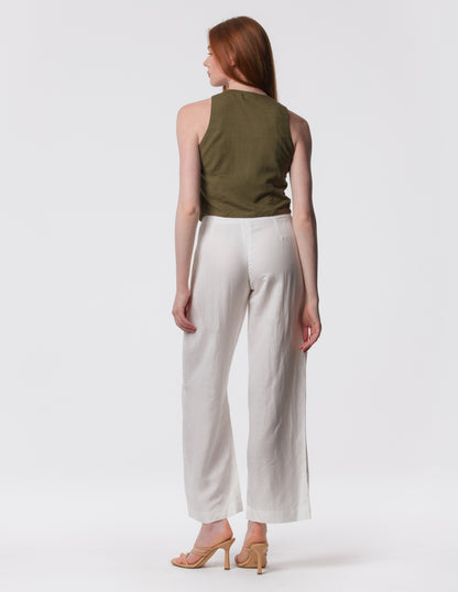The Apartment Pants – High-Rise Wide-Leg Linen Blend Pants
