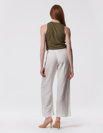 The Apartment Pants – High-Rise Wide-Leg Linen Blend Pants