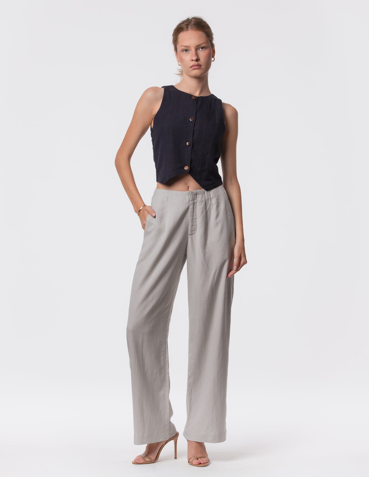 The Apartment Pants – High-Rise Wide-Leg Linen Blend Pants