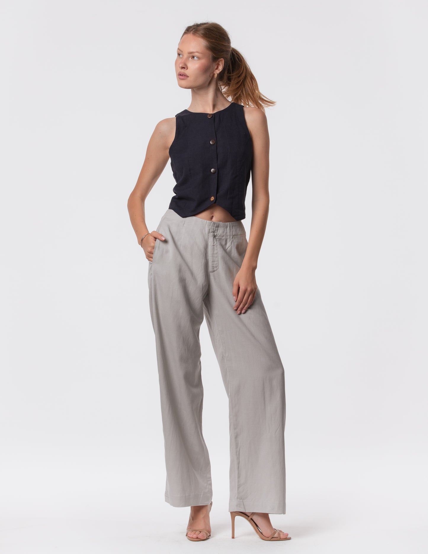 The Apartment Pants – High-Rise Wide-Leg Linen Blend Pants