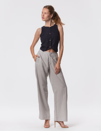 The Apartment Pants – High-Rise Wide-Leg Linen Blend Pants