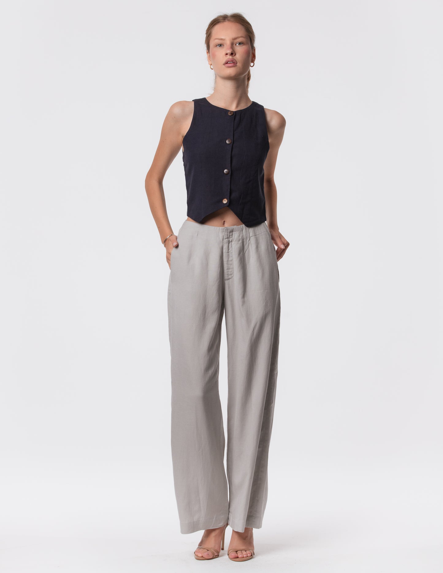 The Apartment Pants – High-Rise Wide-Leg Linen Blend Pants