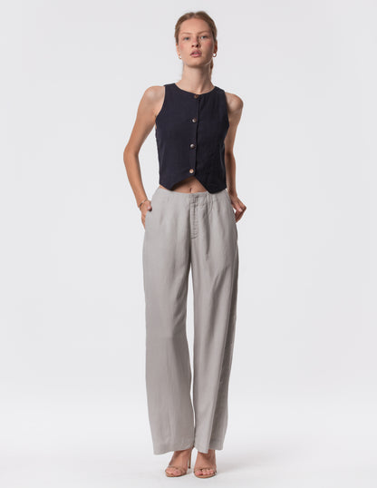 The Apartment Pants – High-Rise Wide-Leg Linen Blend Pants