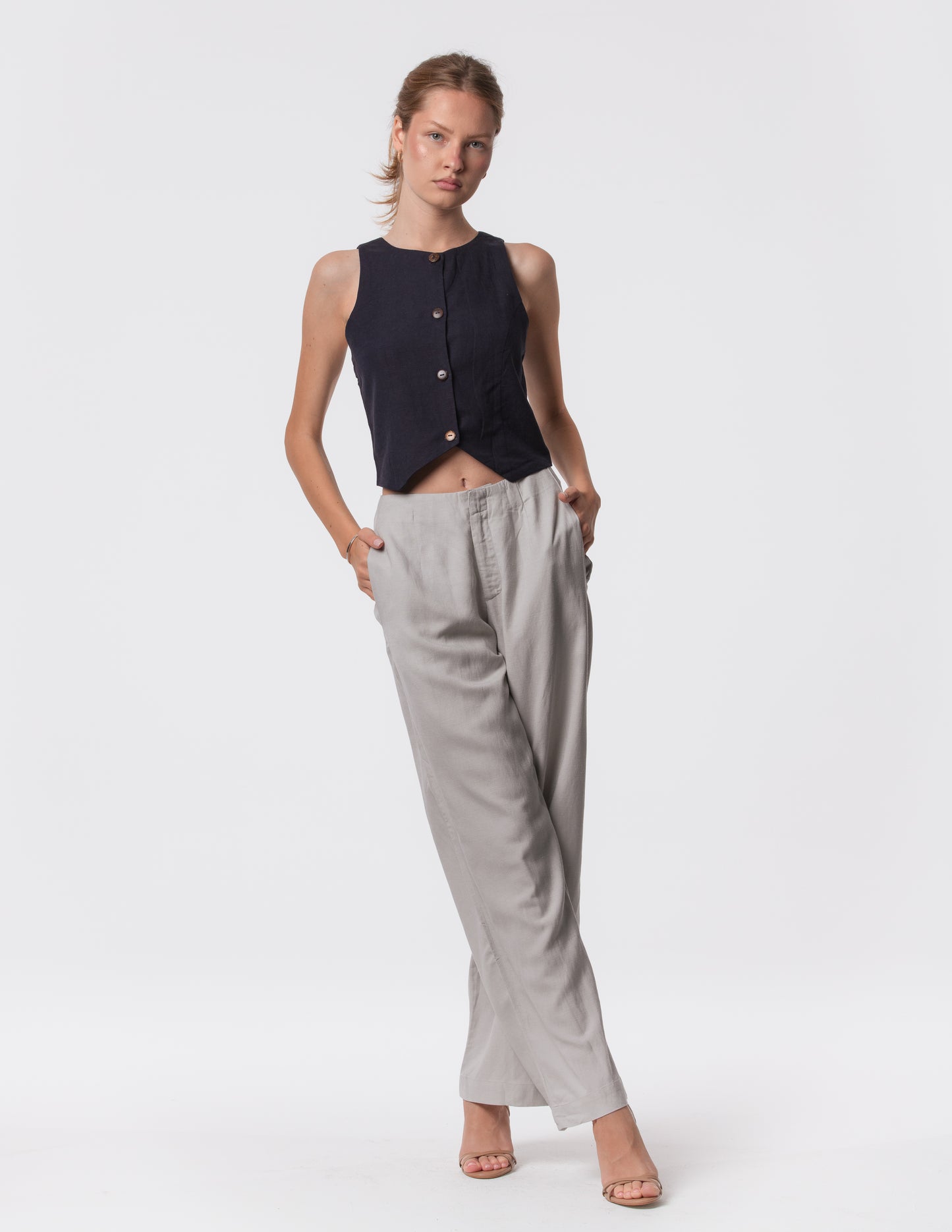 The Apartment Pants – High-Rise Wide-Leg Linen Blend Pants