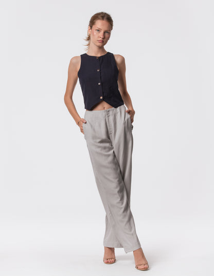 The Apartment Pants – High-Rise Wide-Leg Linen Blend Pants