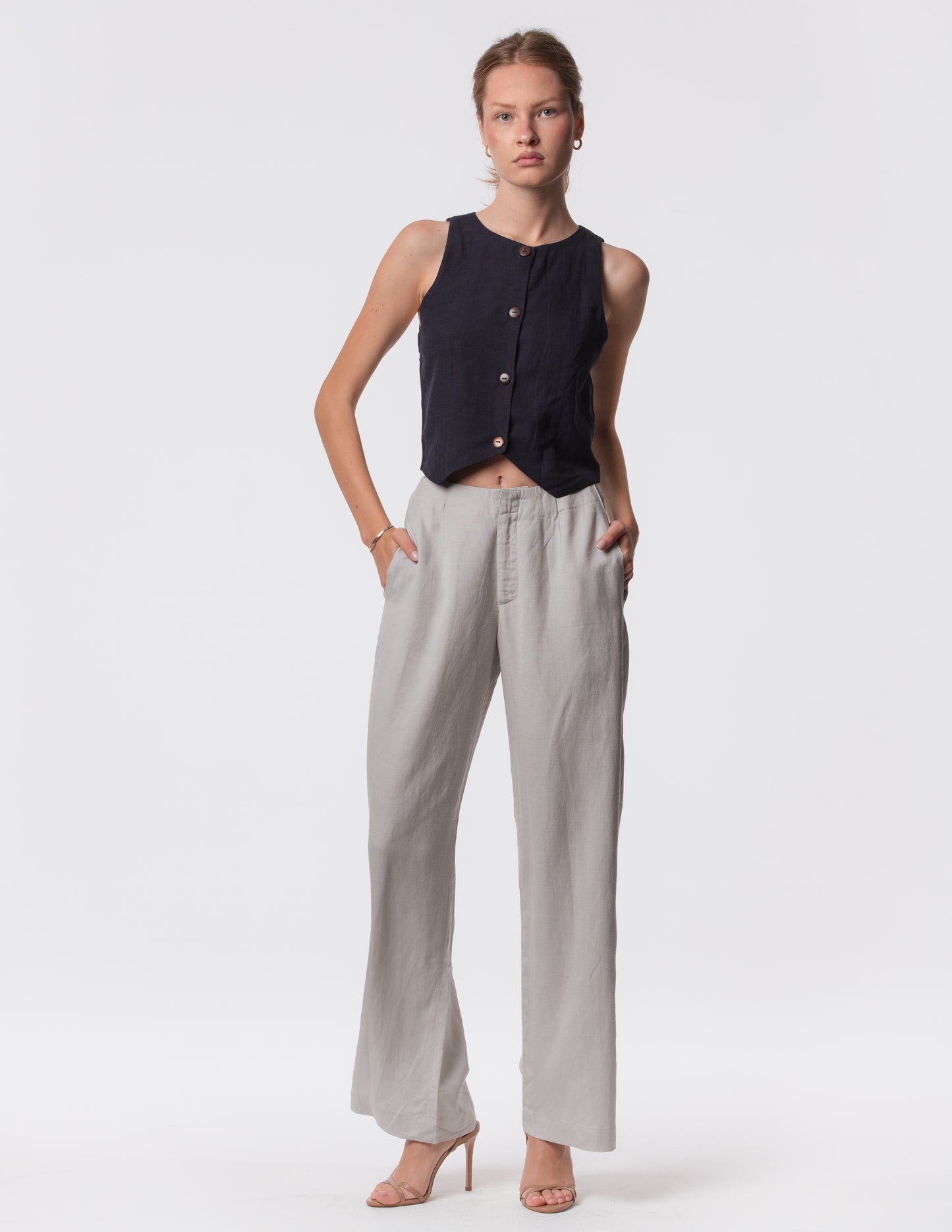 The Apartment Pants – High-Rise Wide-Leg Linen Blend Pants