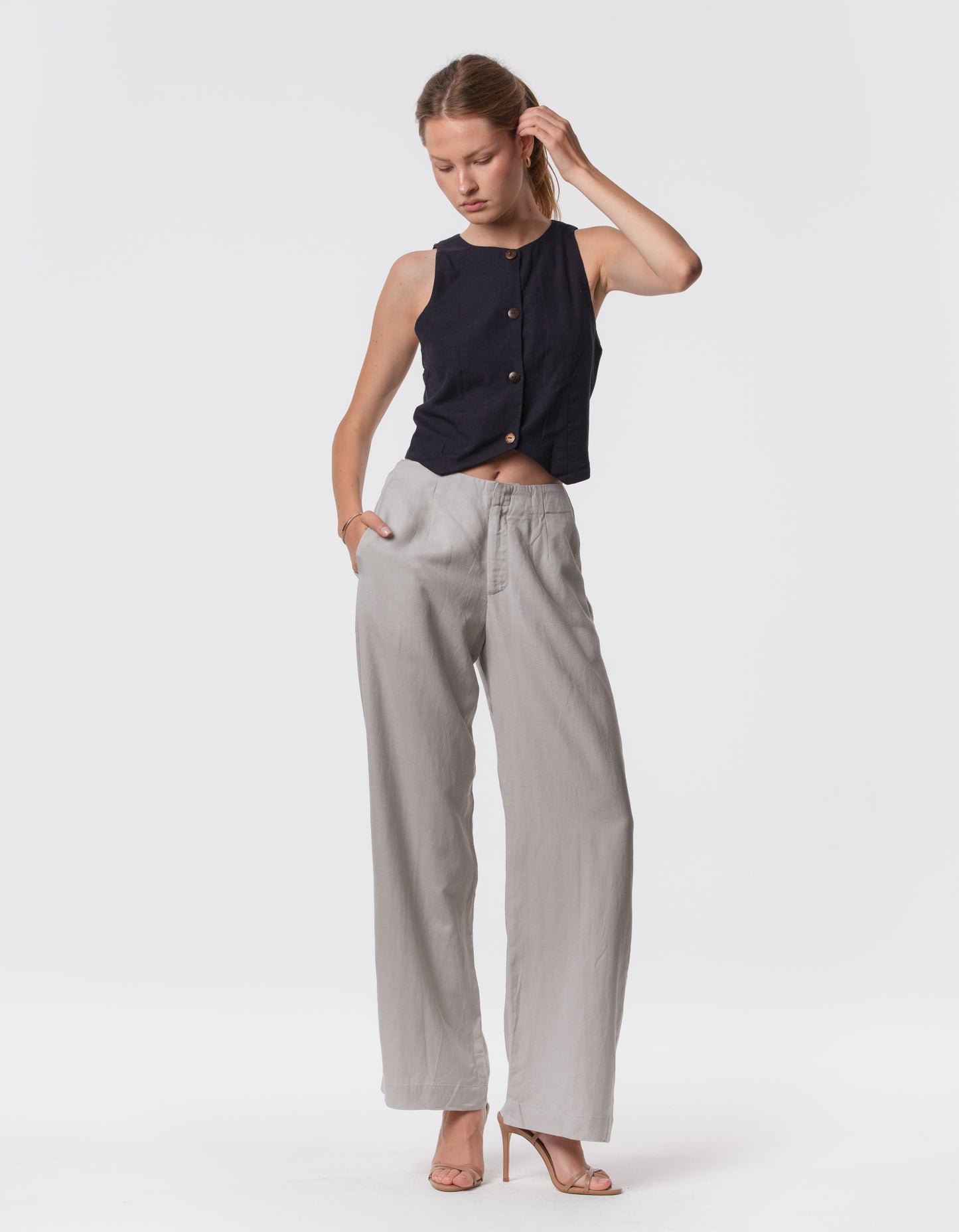 The Apartment Pants – High-Rise Wide-Leg Linen Blend Pants