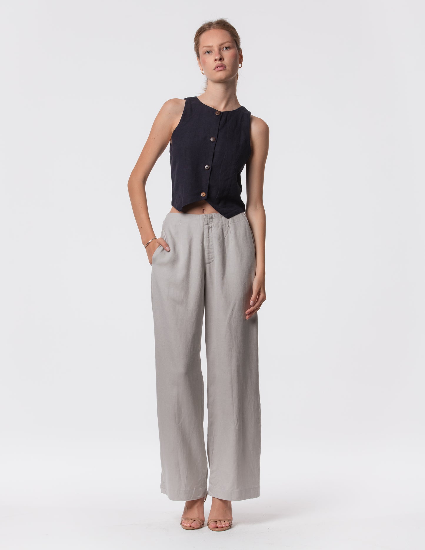 The Apartment Pants – High-Rise Wide-Leg Linen Blend Pants