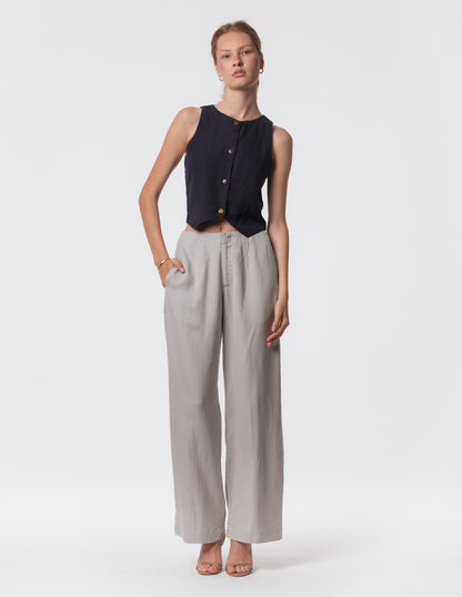The Apartment Pants – High-Rise Wide-Leg Linen Blend Pants