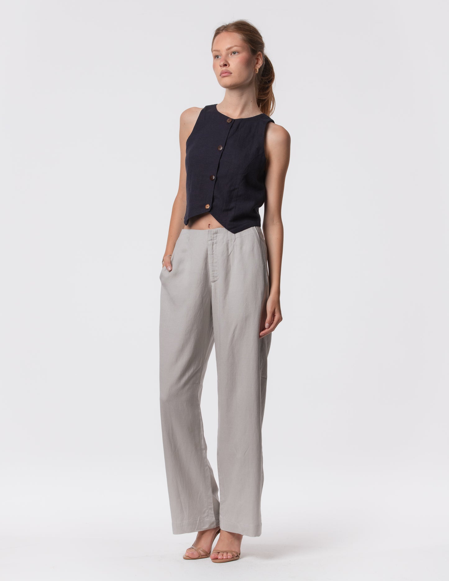 The Apartment Pants – High-Rise Wide-Leg Linen Blend Pants