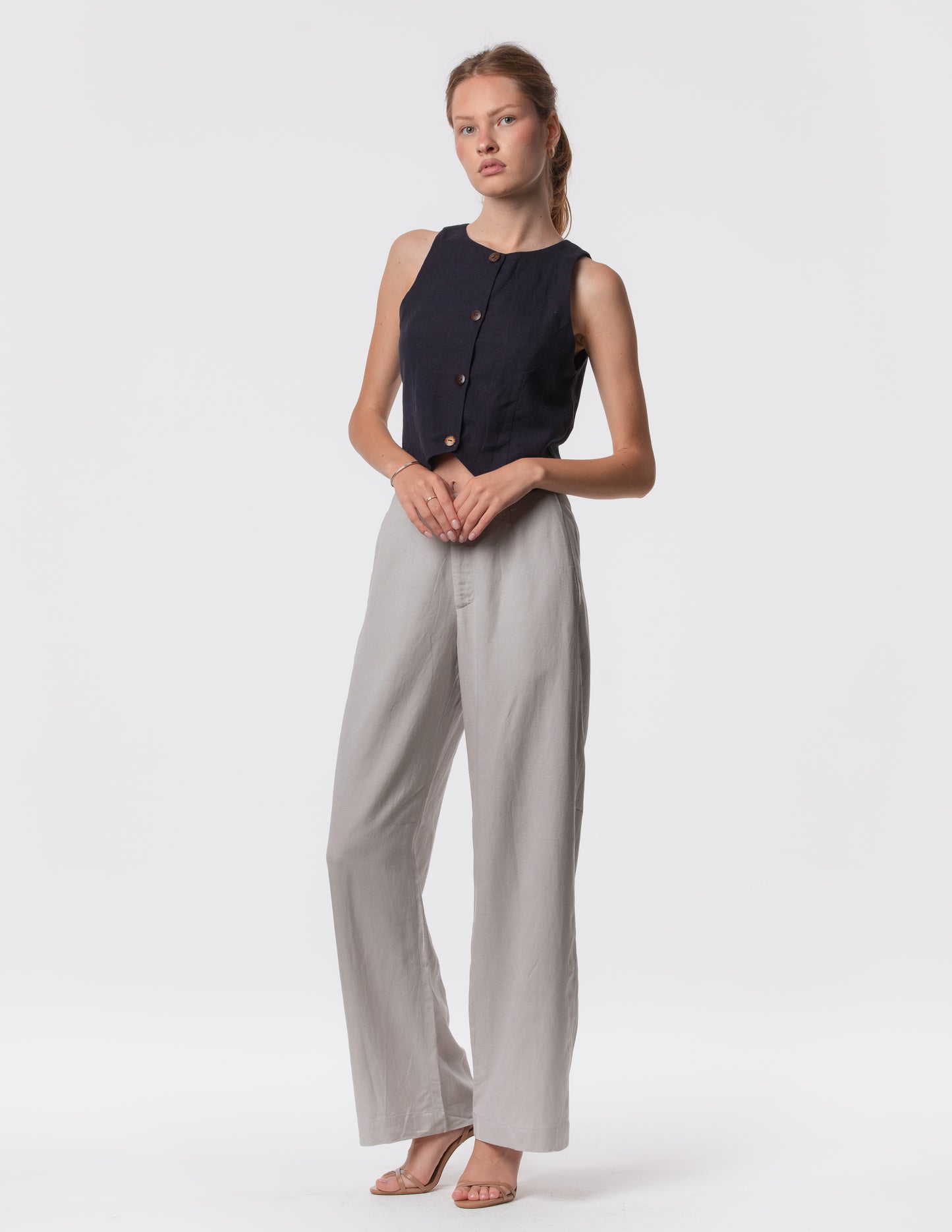 The Apartment Pants – High-Rise Wide-Leg Linen Blend Pants