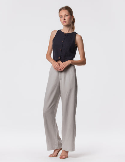 The Apartment Pants – High-Rise Wide-Leg Linen Blend Pants