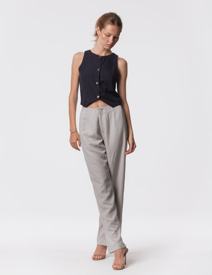 The Apartment Pants – High-Rise Wide-Leg Linen Blend Pants