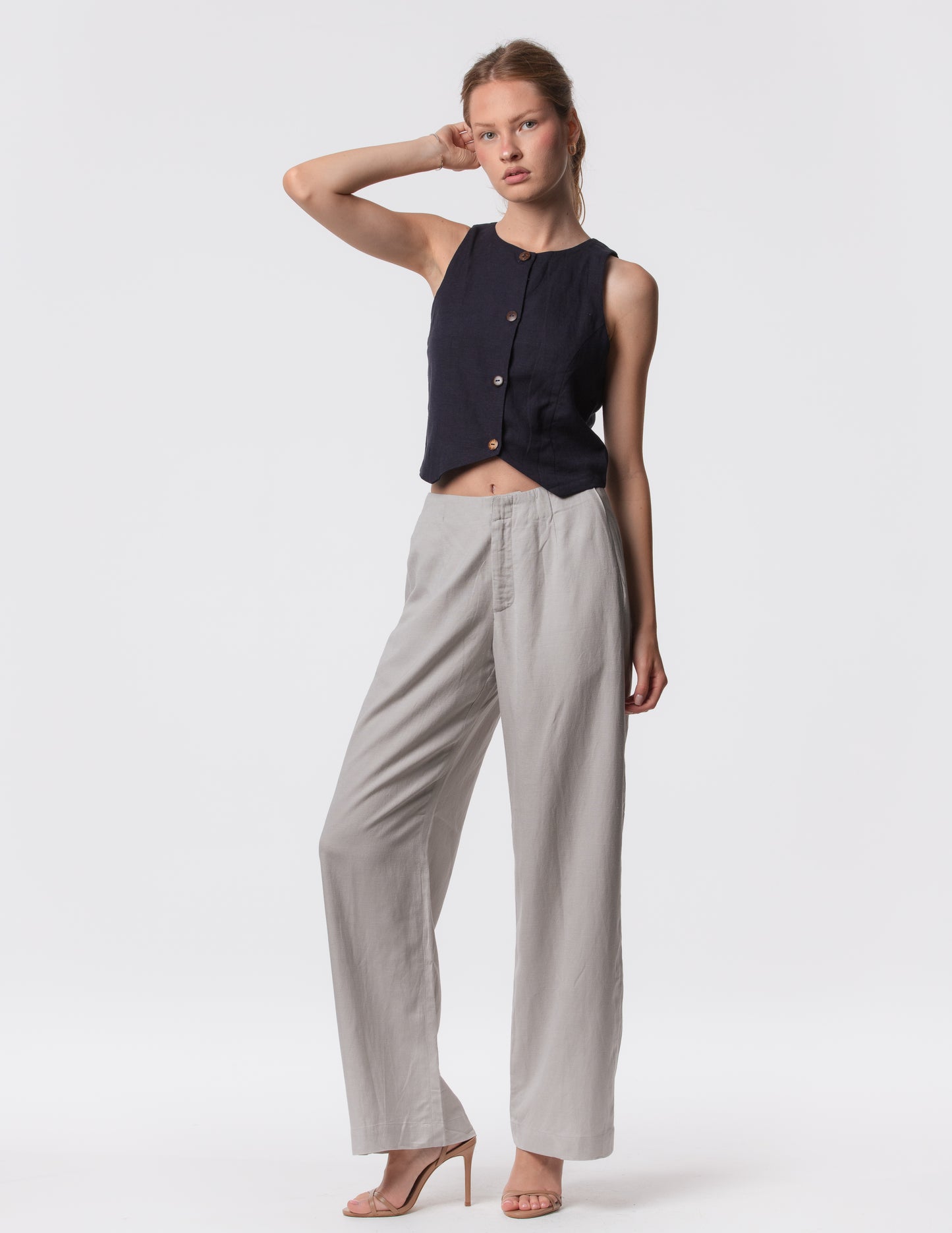 The Apartment Pants – High-Rise Wide-Leg Linen Blend Pants