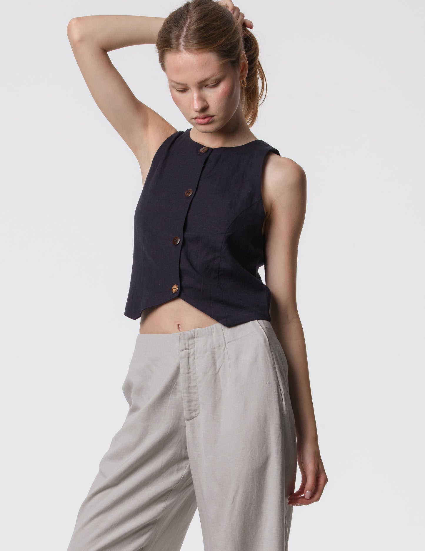 The Apartment Pants – High-Rise Wide-Leg Linen Blend Pants