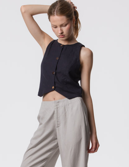 The Apartment Pants – High-Rise Wide-Leg Linen Blend Pants