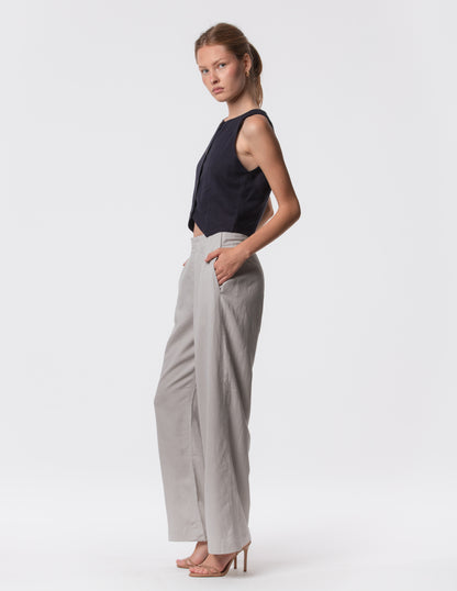 The Apartment Pants – High-Rise Wide-Leg Linen Blend Pants