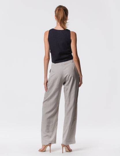 The Apartment Pants – High-Rise Wide-Leg Linen Blend Pants