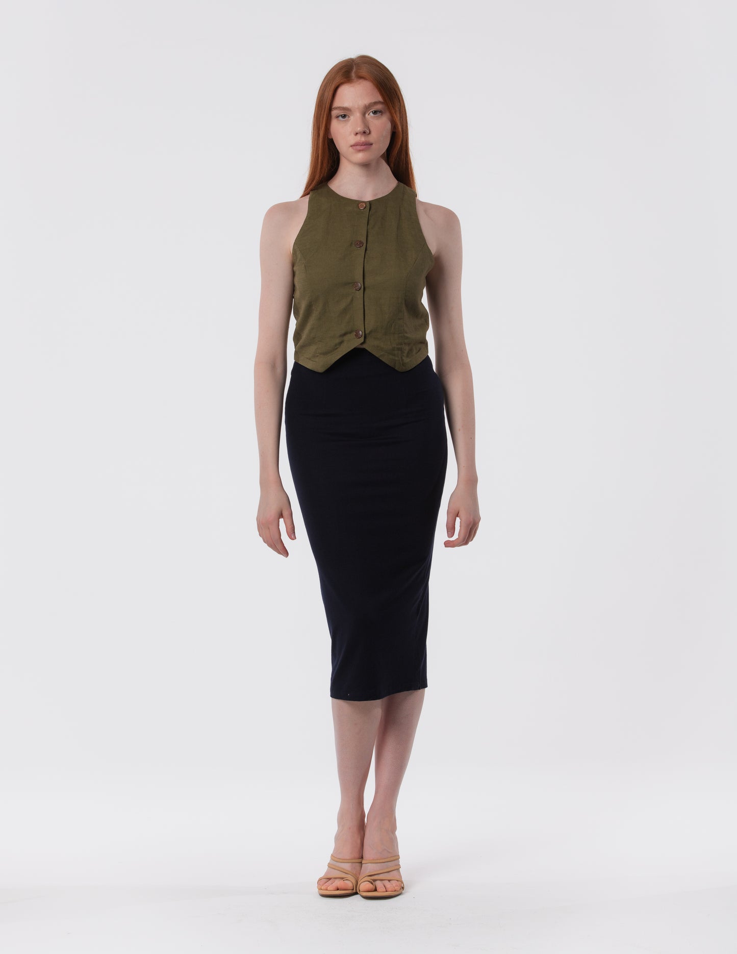The Capsule Midi Skirt in Cotton Stretch